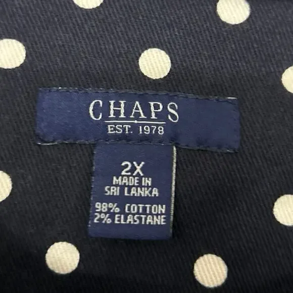 Chaps Navy Blue White Polka Dot Flat Collar Cotton Stretch Denim Jacket Size 2X - Picture 12 of 12